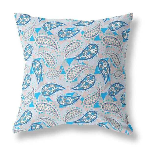 Palacedesigns 18 in. Boho Paisley Indoor & Outdoor Throw PillowDark Blue & Peach PA3095921